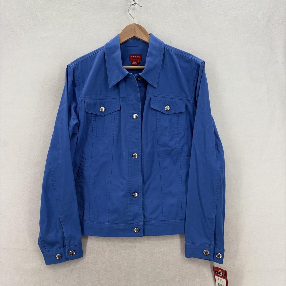 Vintage Chaps Denim Jacket Womens XL Royal Blue Snap Front Cotton Trucker NWT